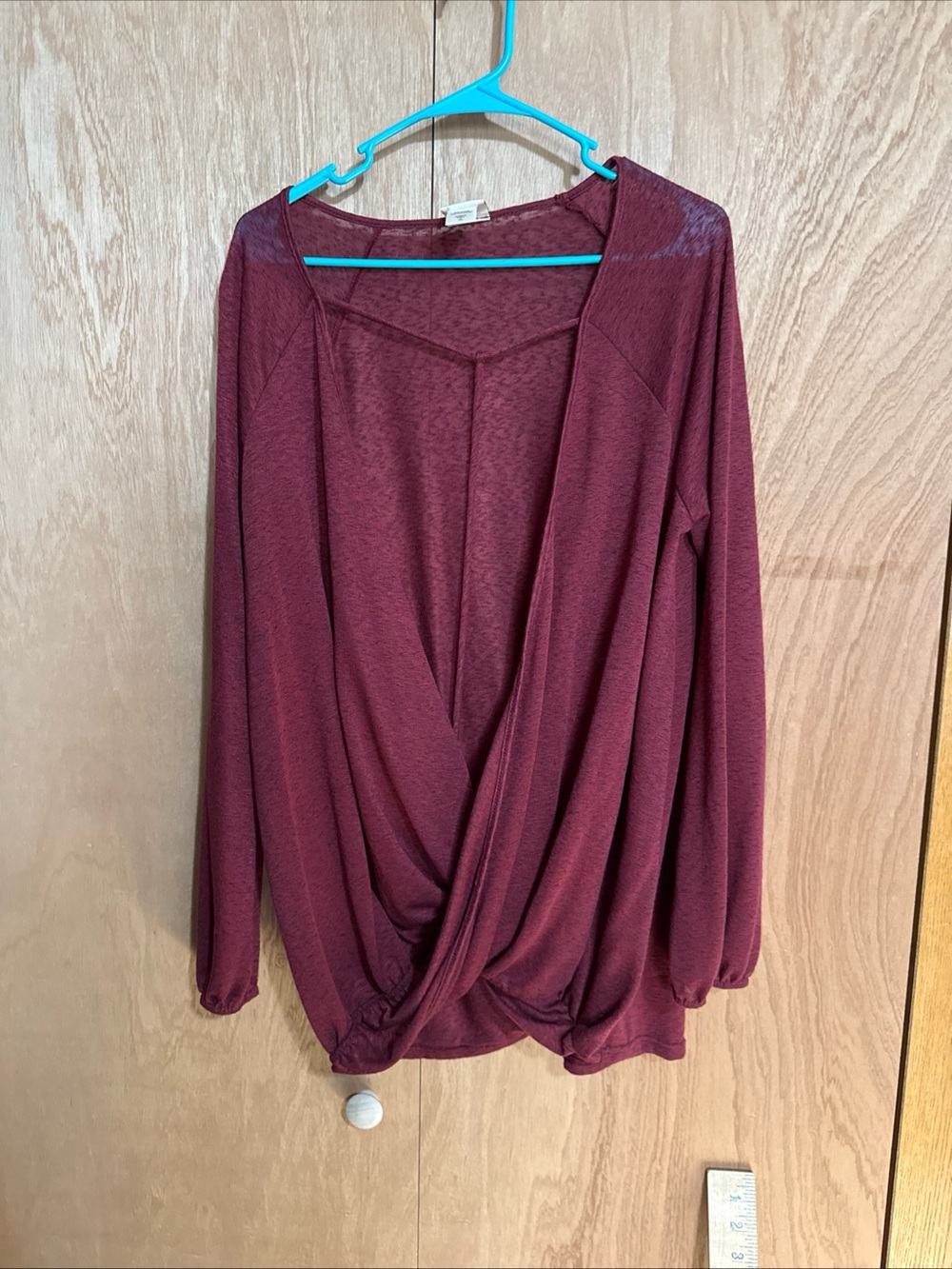 Daytrip Draped Surplice Long Sleeve Top in Burgundy